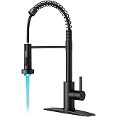 FORIOUS Black Kitchen Faucet with LED Light Sprayer, High Arc Single Handle | Lead-Free Stainless Steel, High Arc LED Sink Faucet with Pull Down Sprayer, Suitable for Laundry Utility Room, Outdoor Camper