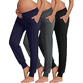 Sweetyweee 3 Pack Women's Lounge Maternity Pants, Casual Joggers Underbelly Pregnancy Sweatpants with Drawstring and Pockets