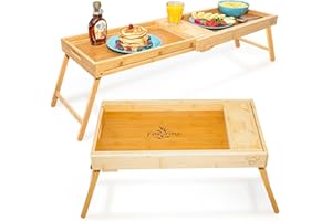 Breakfast Bed Tray for Two - Couple Bed Table w/Cup Holder, Serving/Eating Food Trays - Space Saving Couch, Garden, Couple Fo