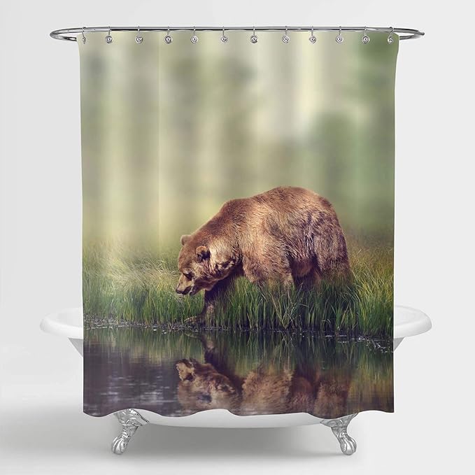 ANYYT Bear Shower Curtain for Bathroom, Enormous Brown Bear