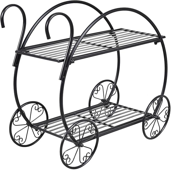 Heavy Duty Metal Flower Cart Plant Stand Garden & Outdoor