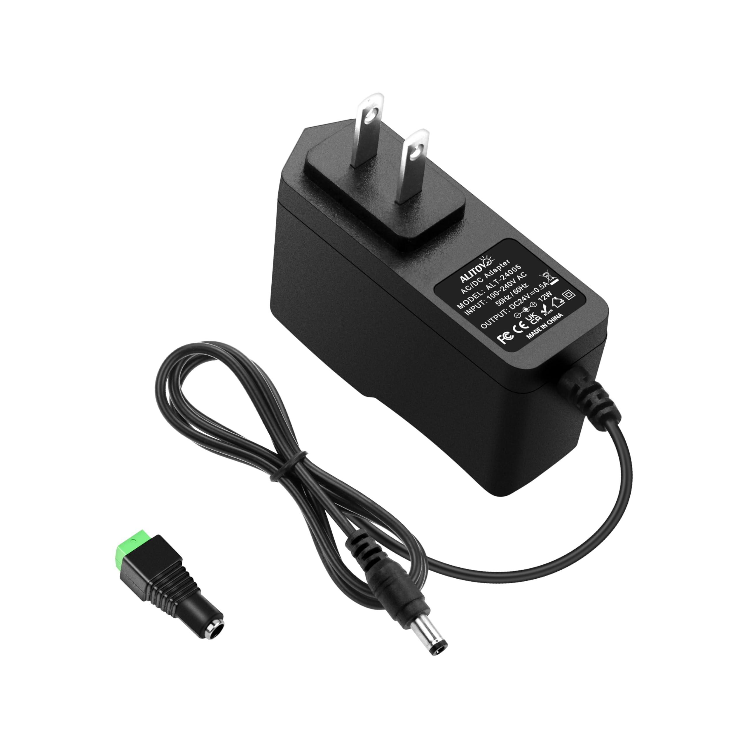 ALITOVE 24V 500mA Power Supply 0.5A AC/DC Adapter AC 100-240V to DC 24 Volt Converter Power Cord with 5.5 x 2.5mm Barrel for 12W Devices LED Lights Razor Essential Oil Diffuser Humidifier