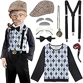 Marendyee 100 Days of School Old Man Costume for Kids Old Person Boys Grandpa Cosplay Accessories Halloween