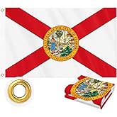Florida Flag 3x5 FT Outdoor, Heavy Duty 210D 3-Ply Fabric | Embroidered Seal and 4 Rows Stitching Fly Ends with 2 Brass Grommets | State of Florida FL Flag Sunshine State for Wall Indoor