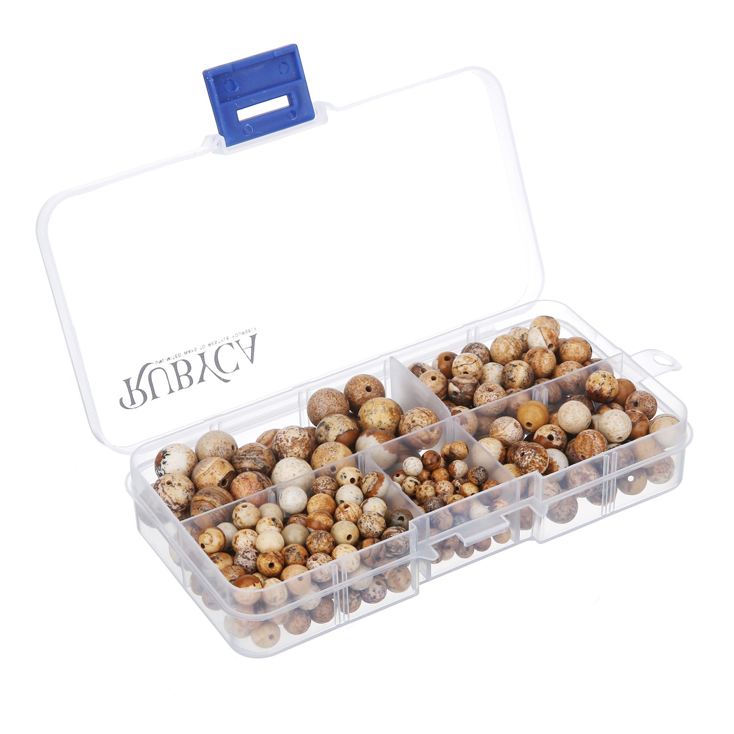 RUBYCA Natural Picture Jasper Gemstone Round Loose Beads Organizer Box DIY Jewelry Making Mix Sizes
