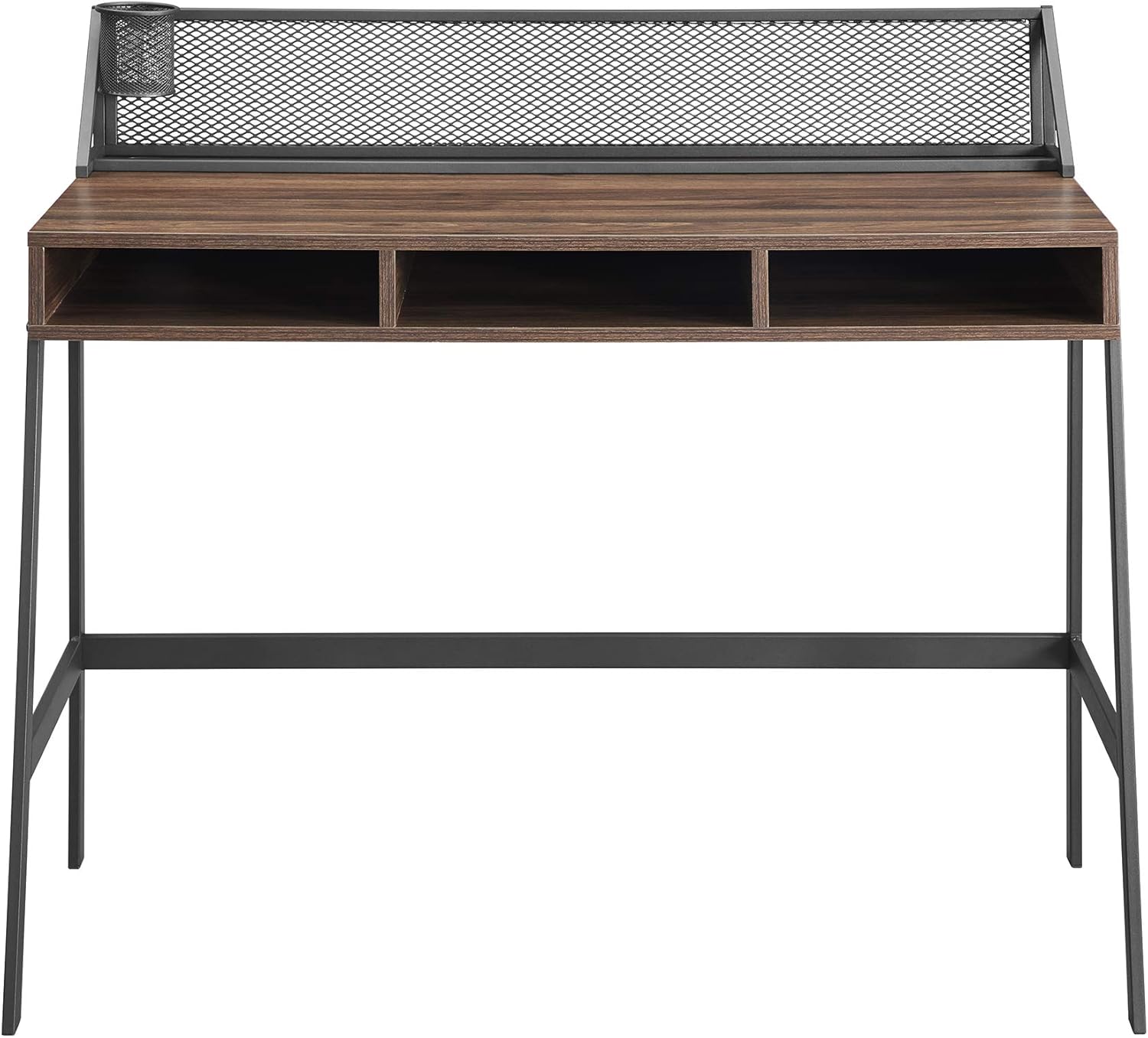 Walker Edison Furniture Company Industrial Mesh Wood Laptop Computer Writing Desk Home Office Workstation Small, 42 Inch, Dark Walnut: Furniture & Decor