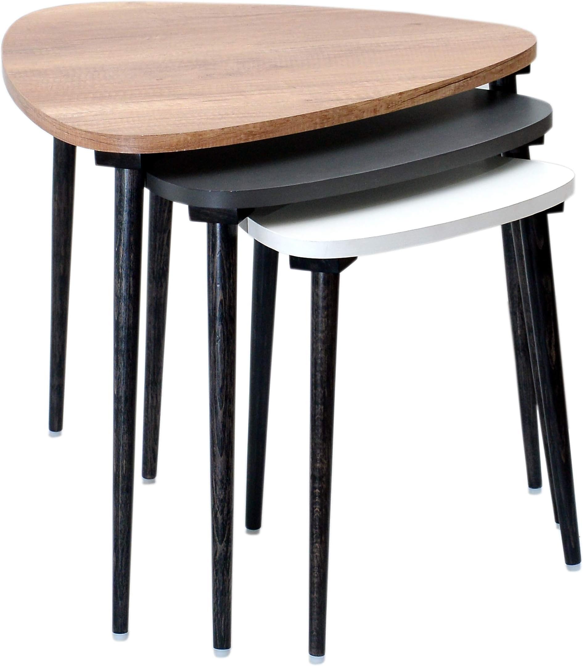 Pink Guppy - Set of 3 Nesting Coffee/Side/End/Tables with Beech Wood Legs