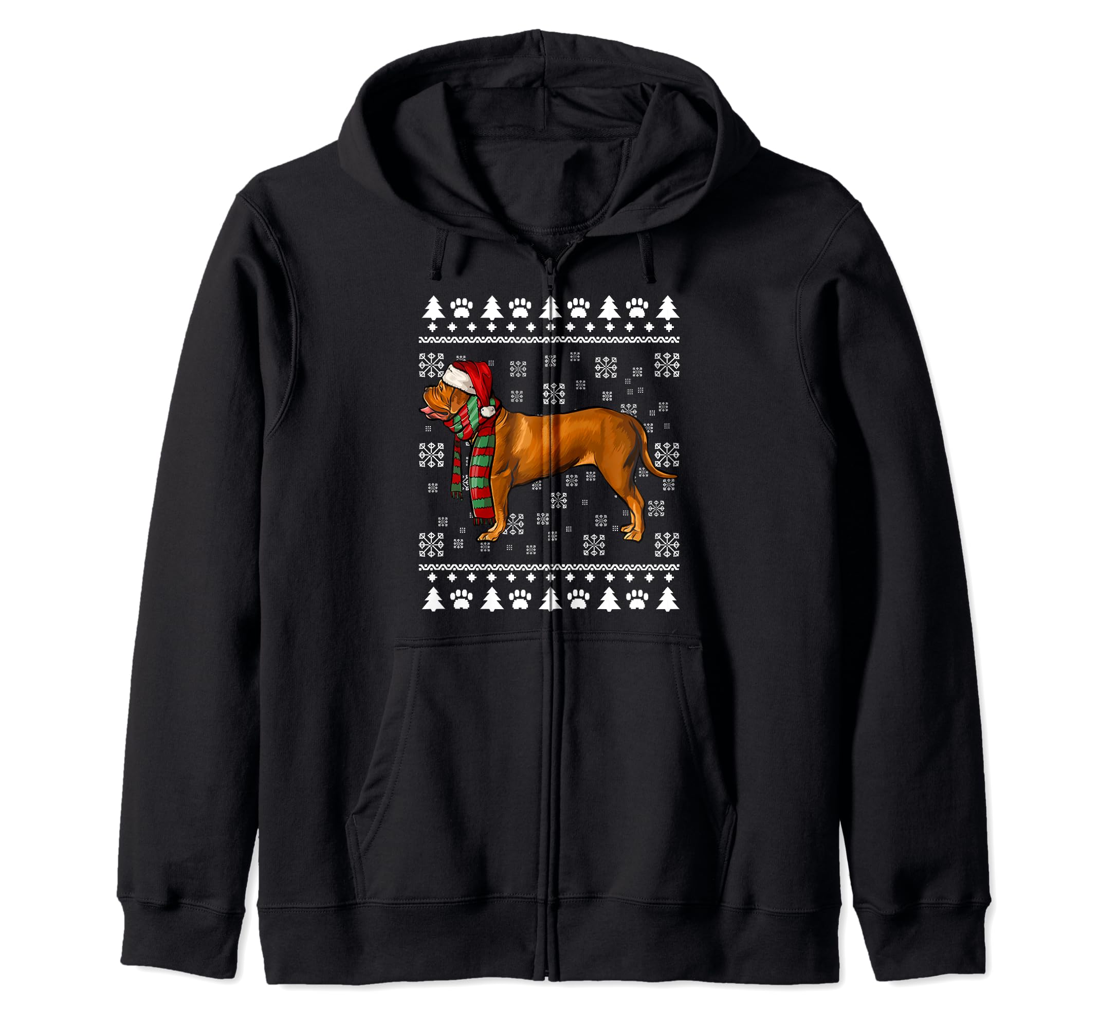 Dogues de Bordeaux Dog Santa Hat Xmas Ugly Christmas Zip Hoodie