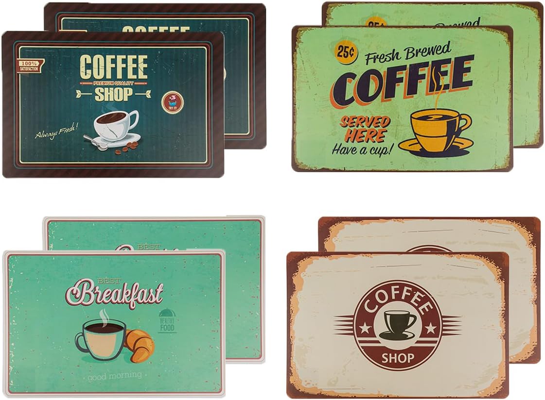 Bada Bing 8er Set Tischset Coffee Retro Look Frühstück Kaffee Retroschild Coffee Shop 235