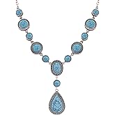 MINACHI Bohemian Created Turquoise Beaded Y-Necklace, Turquoise-toned Multi-shaped Pendant, Dainty Elegant Jewelry for Women