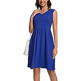 DHDZO Dresses for Women 2025 V-Neck Sleeveless Summer Casual Dress Pleated Flowy Midi Dresses with Pockets