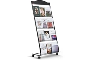 VEVOR Brochure Display Rack, 4-Tier Magazine Literature Display Stand with Wheels, Movable Floor Standing Magazine Rack, Heav