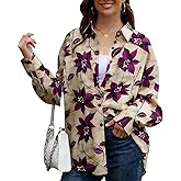 Dressmine Women's Leopard Print Top Long Sleeve Button Down Shirts Oversized Collared Business Blouse Floral Shirt