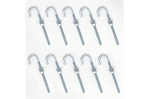 10 Pcs J Bolt in Zinc Plated 1/4" x 4" Hardware for Concrete Pad Pouring Wood Projects，Steel J-Bolt with Nutand Washers (Galv
