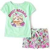 The Children's Place girls Short Sleeve Top and Shorts,2 Piece Pajama Set