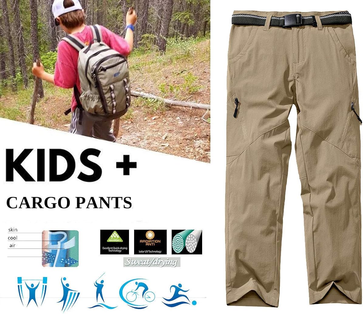 Kids’Cargo Pants, Youth Boys' Hiking Pants, Casual Outdoor Quick Dry Boy Scout Uniform Trial Pants Trousers: Clothing