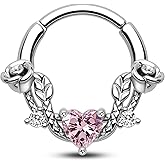 CM Crareesi Mania Rose Septum Ring 16G Hinged Segment Rings 316L Stainless Steel Daith Earrings Heart CZ Septum Daith Helix Cartilage Piercing Jewelry Piercing Jewelry