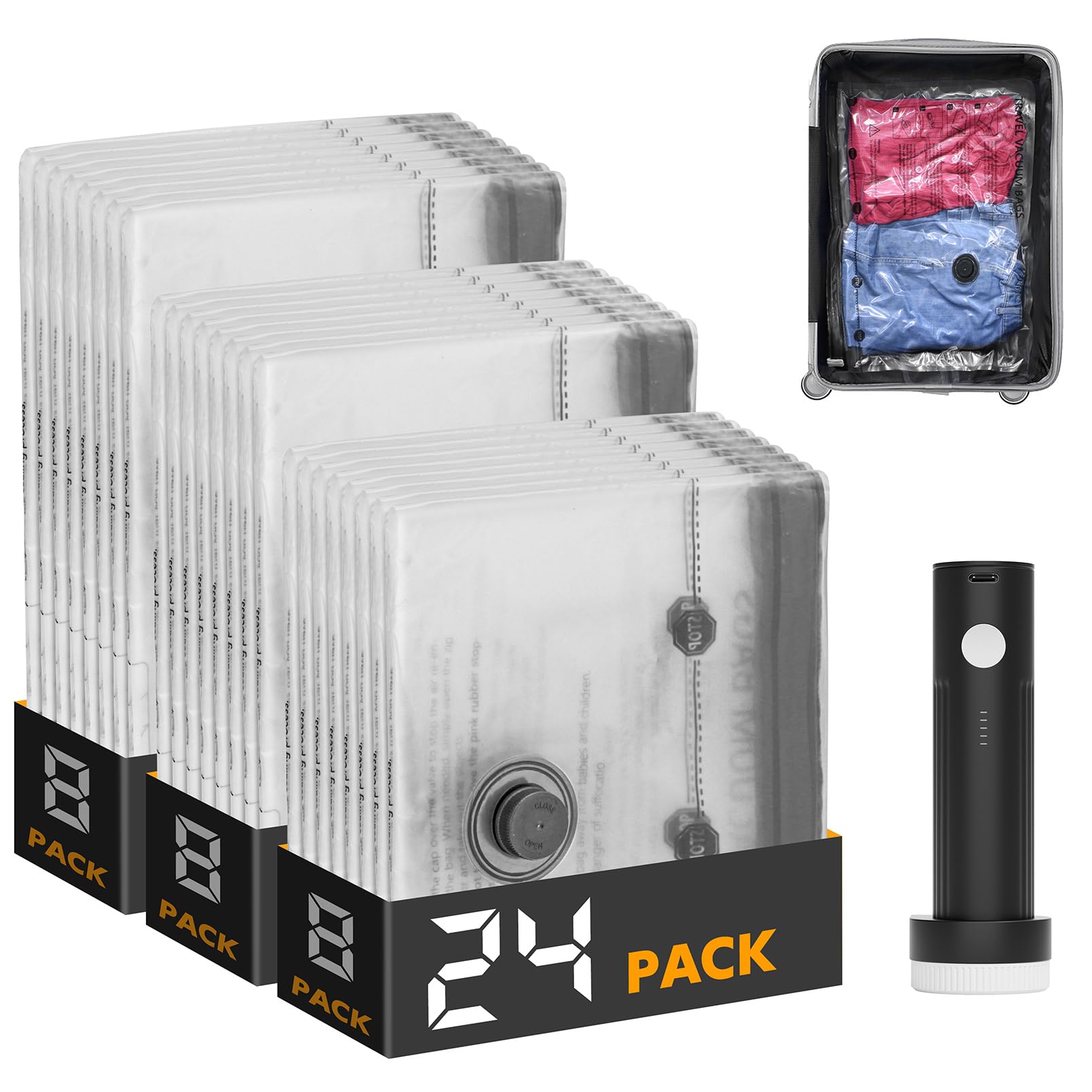View 1 of ***MISSING PARTS***
SpaceAid Travel Vacuum Bags for Luggage with Electric Pump, 24 Pack Vacuum Seal Bags for Clothing Travel, Space Saver Compression Bag for Backpack and Suitcase