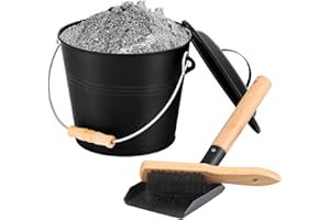 FEED GARDEN Mini Ash Bucket with Lid,Shovel,Broom and Screwdriver, 1.3 Gallon Galvanized Iron Coal Bucket for Fireplace Fire Pits Wood Stoves Indoor Outdoor，Black