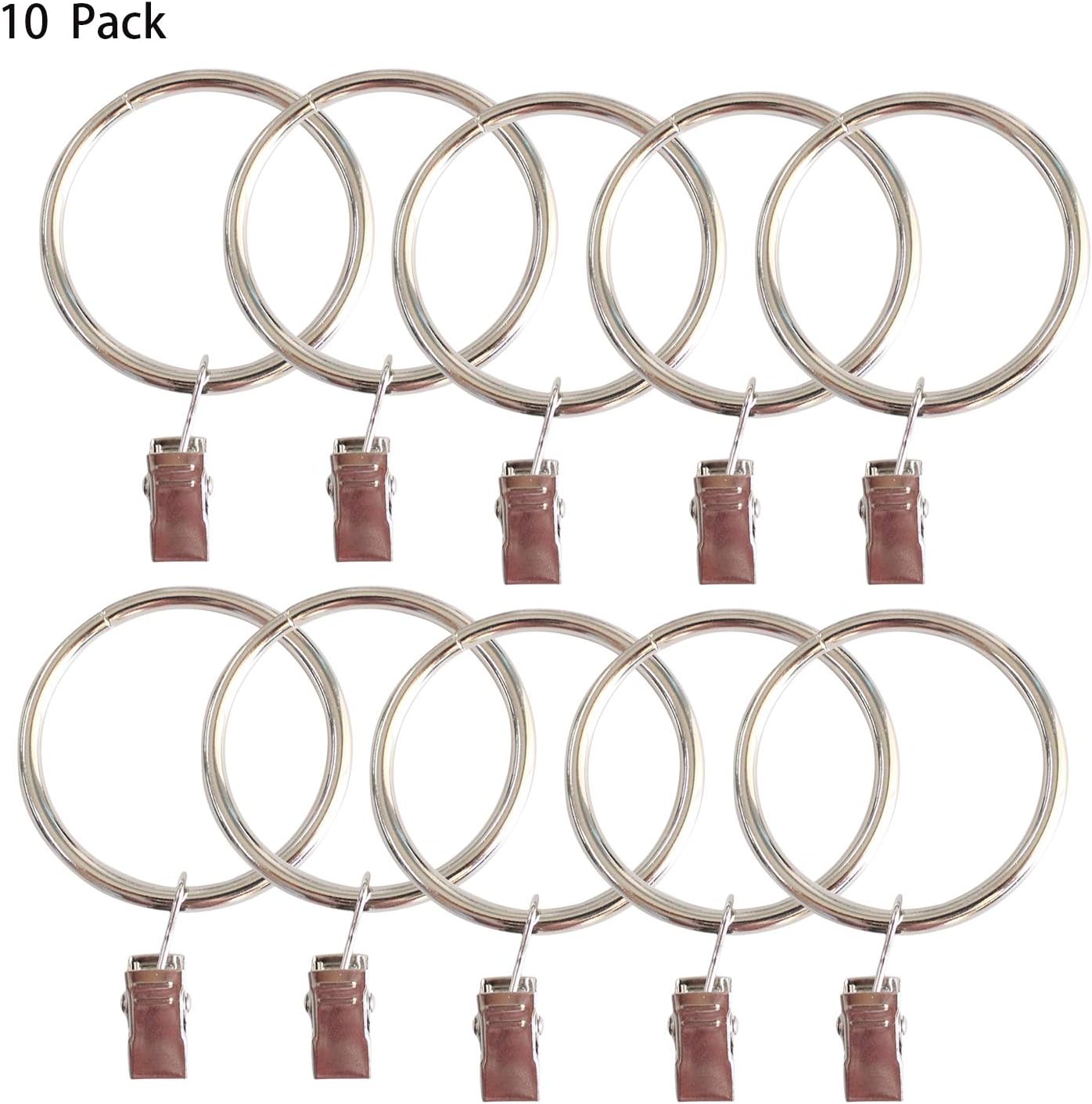 WYKA 10 Pack Metal Curtain Rings with Clips Silver Decorative Drapery Rustproof