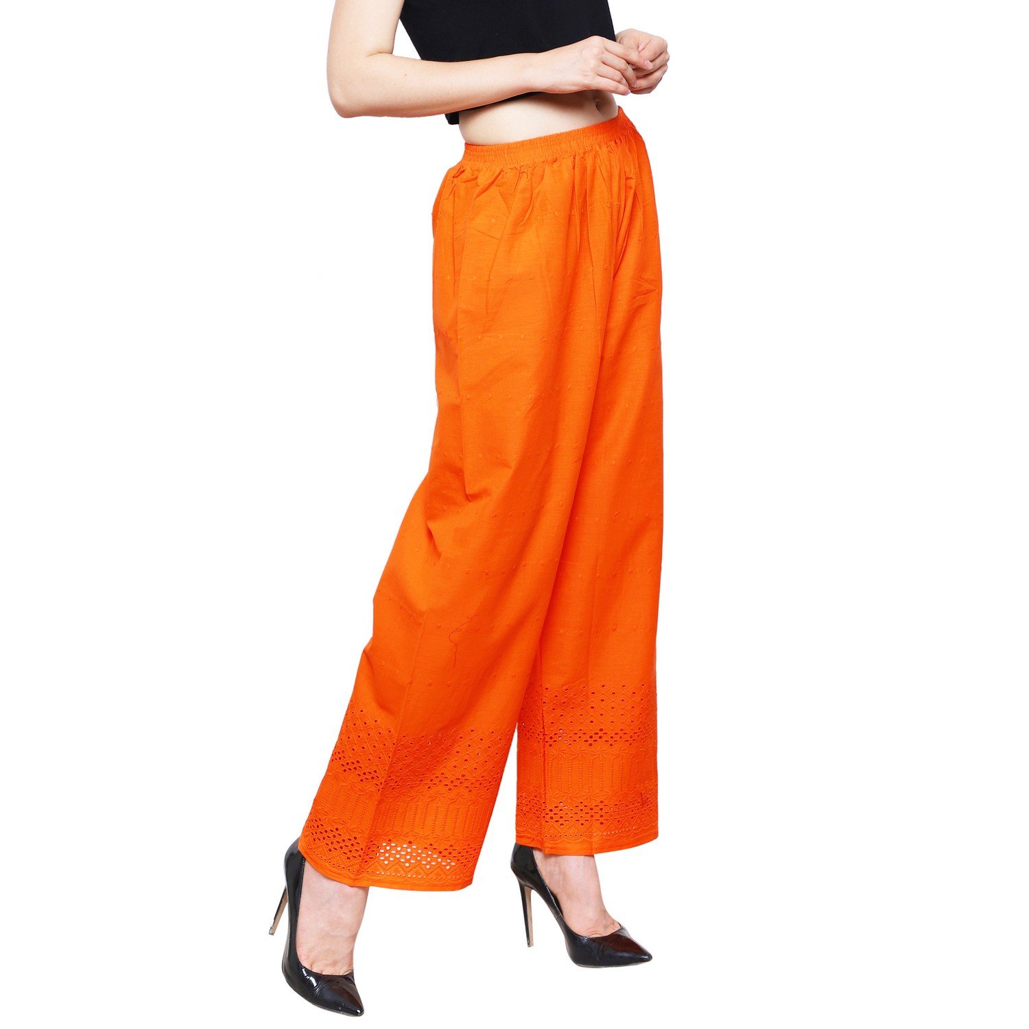 eldino regular fit women's rayon casual palazzo pants - orange
