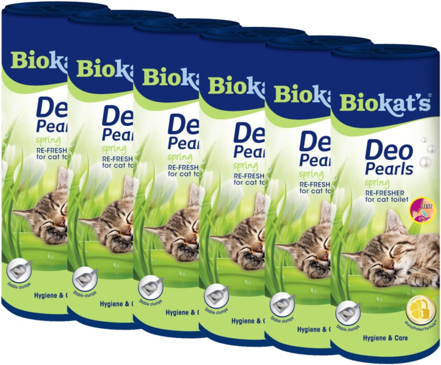 Biokatʼs Deo Pearls Spring - Scented cat litter additive for freshness and solid clumps in the litter tray - 6 tubes (6 x 700 g)