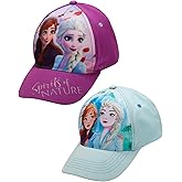 Disney Girls' Frozen Baseball Cap - 2 Pack Princess Elsa and Anna Curved Brim Strap Back Hat (2T-7), Size 4-7 Years, Frozen Spirit 2 Pack