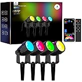 APPECK Spot Lights Outdoor, RGBW Low Voltage Landscape Lighting, Color Changing Uplighting Spotlights with App, IP65 Waterproof LED Outdoor Lights for Garden Yard Outside Decoration, 4 Pack