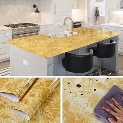 Yellow Jade Marble Contact Paper Self Adhesive Wallpaper For Kitchen Countertops Peel And Stick Wallpaper For Bathroom Decor Contact Paper Waterproof