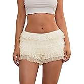Argeousgor Women Y2k Lolita Bloomers Lace Ruffle Layered Shorts Cute Coquette Pumpkin Boy Shorts Pettipants