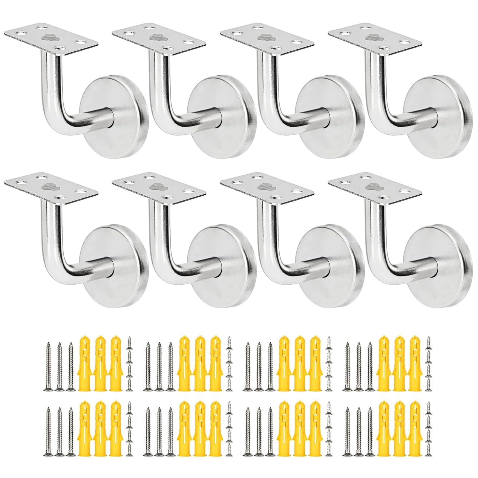 AKOLAFE 8 PCS Stair Handrail Brackets, Heavy Duty Banister Rail Brackets, Wall Mounted Handrail, Stainless Steel Silver Hand Rail Holders for Horseshoe or Square Stair Handrail