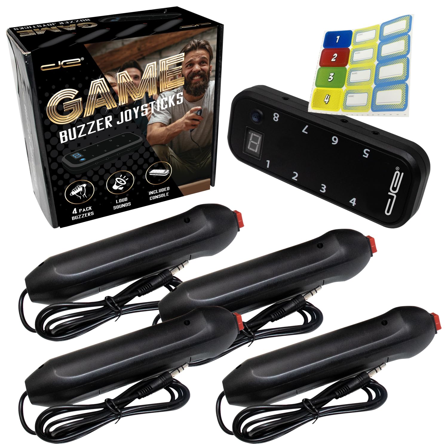 Photo 1 of Digital Energy Handheld Buzzer Game System - Console Displays First Buzz-in - Great for Jeopardy, Family Feud, Trivia and Buzzer Games - Console with 4 Joystick Buzzers