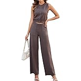 Imimtuan Women's 2 Piece Outfits Sleeveless Suit Vest and Wide Leg Pants Business Casual Suit Work Office