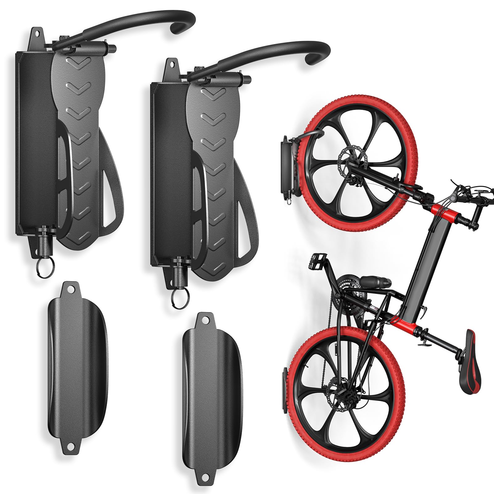 WELDUN Bike Wall Mount 2 Set, Bike Hanger Rack, Swivelling Bike Holder, Vertical Bicycle Storage Rack for Garage and Indoor Use, Load Capacity 30kg