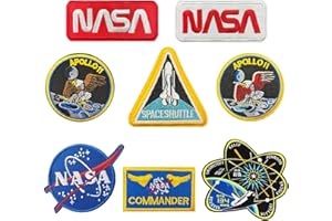 Zcketo Lot of 8 PCS NASA Space iron on Sew on Patches, NASA Badge Patch Tactical NASA Logo Space Strategy Stickers Applique M