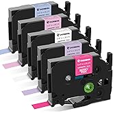 5-Pack Compatible Brother P Touch Label Tape TZe 12mm 0.47 Laminated TZ Tape Colored Label Maker Refills, for Brother Ptouch PT-D210 D220 H110 D400 1000 1280 Printer, White/Berry Pink/Purple/Pink/Blue
