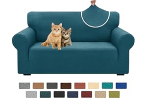XINEAGE New 1 Piece Couch Covers for 2 Cushion (55"-69") Stretch Loveseat Sofa Cover Slipcover Jacquard Universal Furniture Protector with Elastic Bottom for Kids,Dog (Loveseat, Peacock Blue)