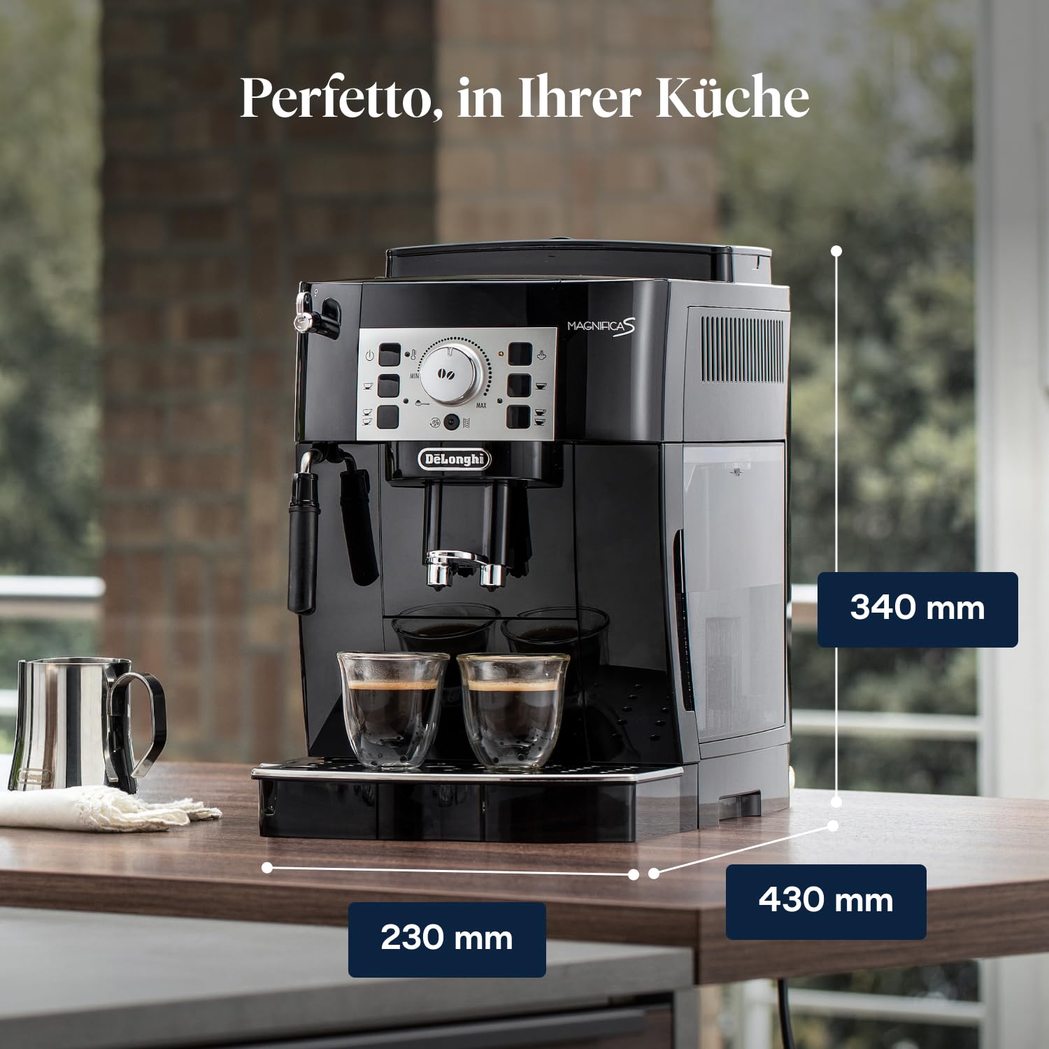 De’Longhi Magnifica S - Perfetto Kaffeevollautomat mit klassischem Milchaufschäumer, Espresso- und Cappuccino Kaffeemaschine, Bedienfeld mit Tasten, Schwarz (ECAM22.110.B) 8