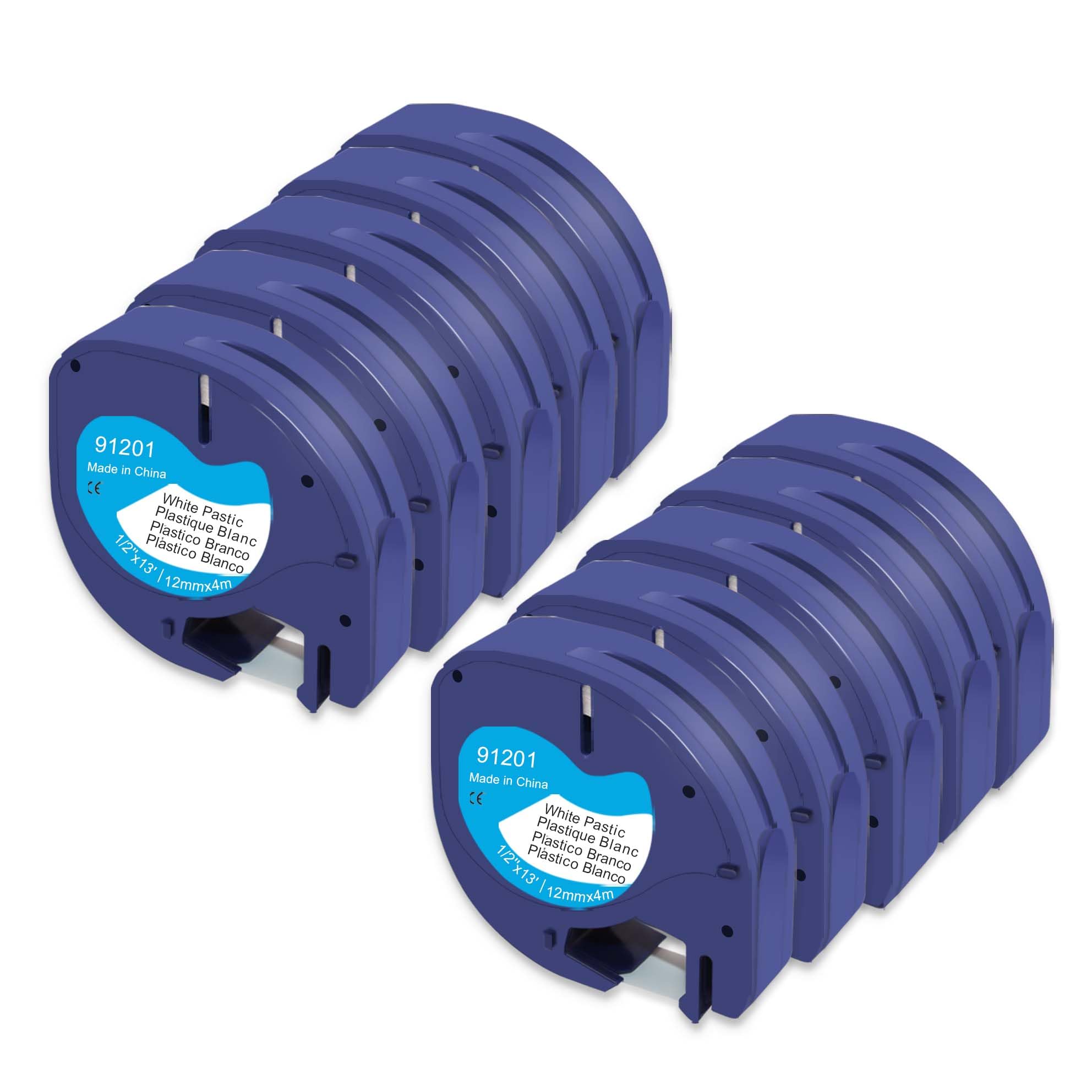 10 x Molabel Label Tape Compatible with Dymo Letratag S0721610 91201 12 mm x 4 m Black on White Plastic Tape for LT-100H LT110T LT-100TLabel Printers