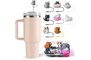 Wanrive Stanley Straw Cover 8 Pack: 10MM Silicone Straw Toppers for Stanley Cup and Water Bottle, Stanley Cup Accessories with Storage Case, Stanley Cup Straw Cover, Stanley Straw Topper for Cat