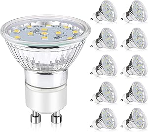 Ascher GU10 LED Bulbs, 50W Halogen Bulbs Equivalent, 4W, 400 Lumens, Non-Dimmable, 5000K Daylight White,120° Beam Angle, MR16 LED Light Bulbs, GU10 Base, Pack of 10