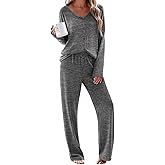 Ekouaer Womens Pajama Sets Button Up Long Sleeve Pjs Soft Lounge Set 2 Piece Sleepwear with Pockets