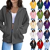 Womens Zip Up Hoodies Oversized Fall Sweatshirts 2025 Cute Y2K Long Sleeve Fleece Jackets Winter Clothes With Pockets