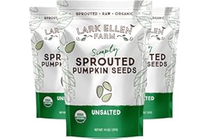 Lark Ellen Farm Sprouted Organic Pumpkin Seeds, Unsalted Raw Pumpkin Seeds Organic, Pepitas, Vegan, Non GMO, Gluten Free, Paleo, and Keto Friendly (14 oz, 3 Pack)