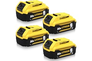 EAGGLEW 4Packs High 6.0Ah DCB206 Replacement for Dewalt 20v Max Battery Lithium Compatible with Dewalt 20V Battery Compatible with Dewalt Battery 20v DCB201 DCB203 DCB207 DCB206 DCB204 Cordless Tools (Yellow)