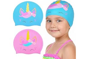 2 Pcs Swim Cap Kids, Silicone Swimming Caps for Girls, Unicorn Swimming Cap is Suitable for Long and Short Hair, Keeping Hair