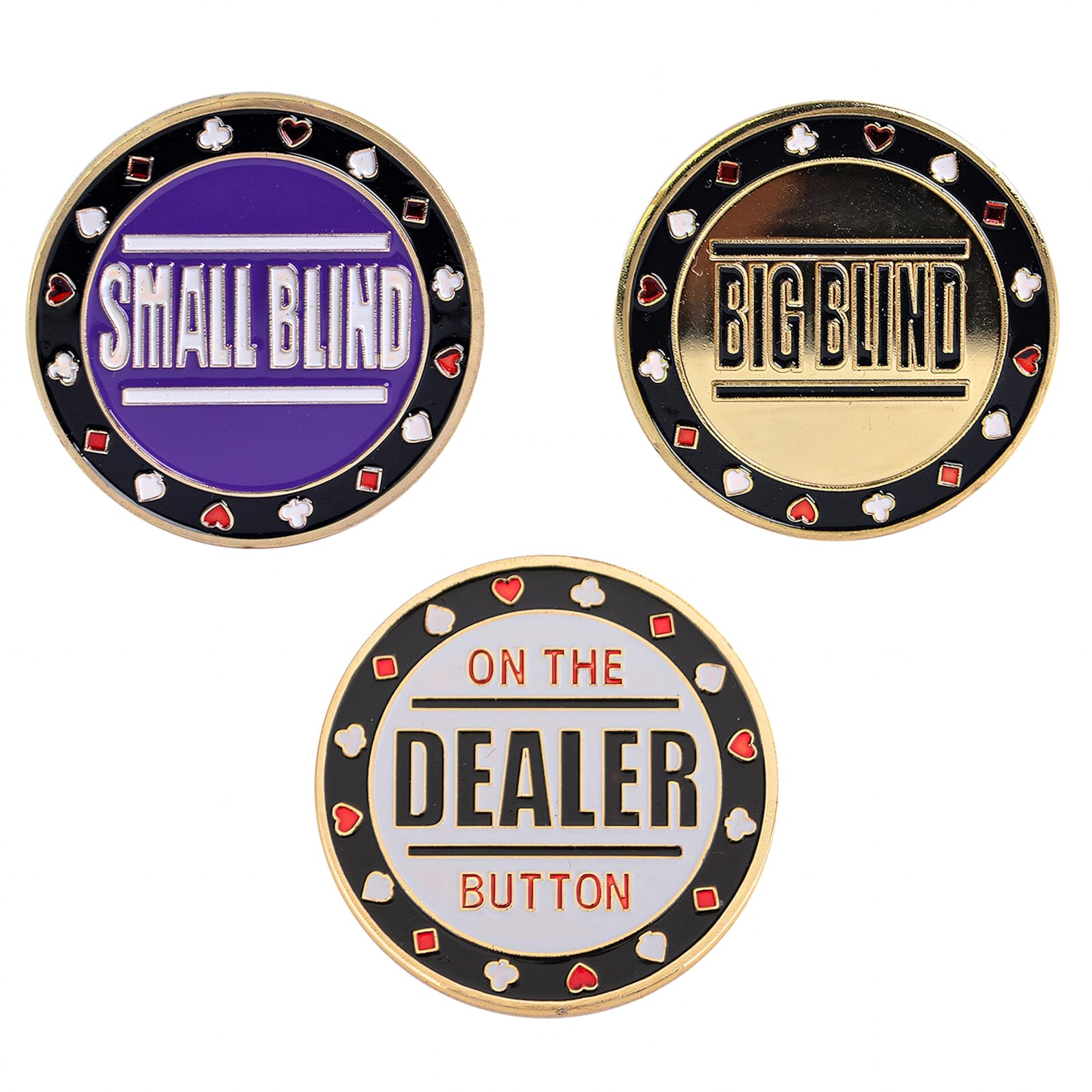 GOGO Set of 3 Metal Chip Poker Buttons - Small Blind, Big Blind and Dealer