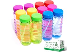 OMNISAFE 12 Pack 4oz Bubble Bottle with 5-Hole Wand and 12 Bag 10ml Concentrate Bubble Refill Solution, Colorful Bottle of Bubble Solution, Novelty Summer Toy for Toddlers, Birthday Party Favor Toy