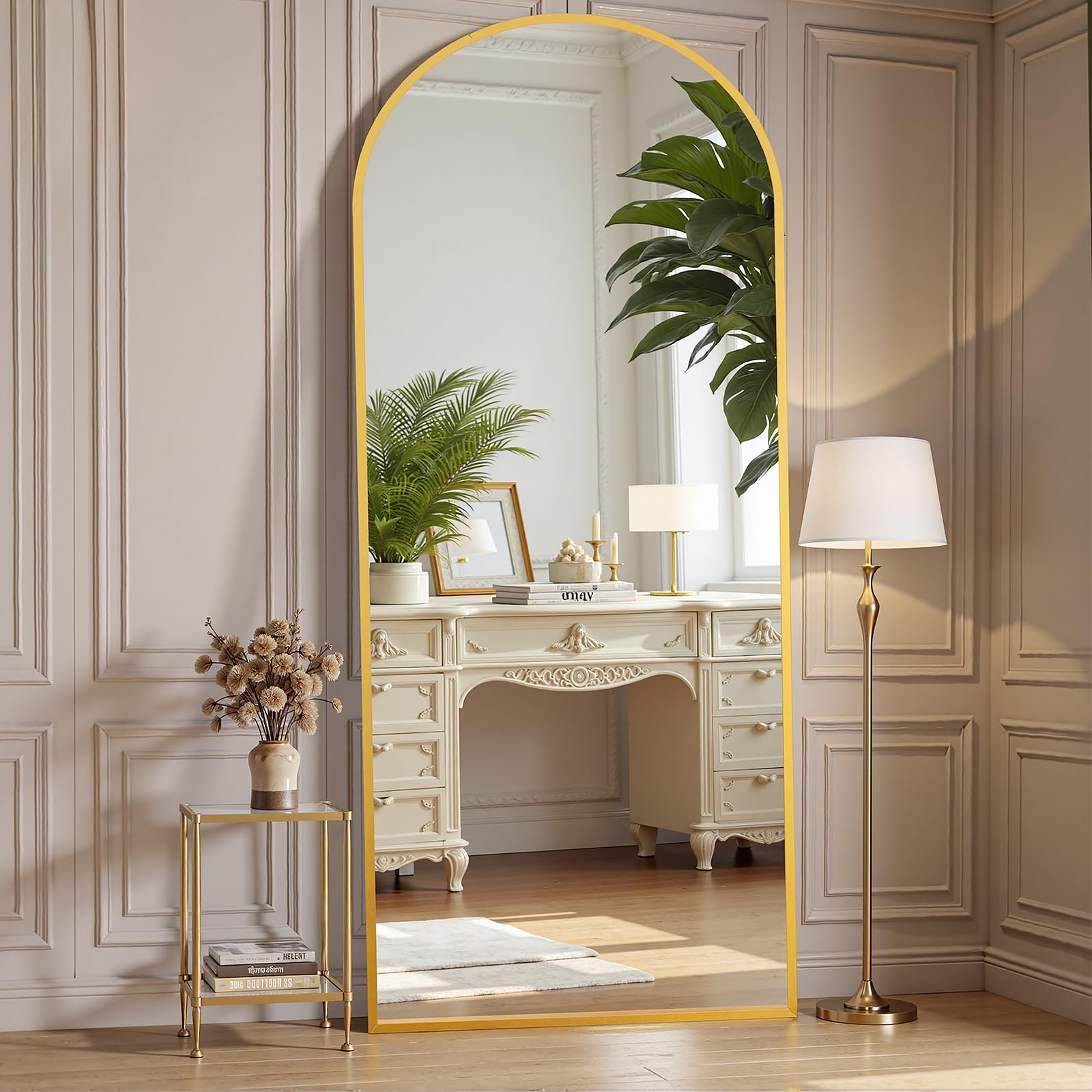 Photo 1 of *BENT* OLIXIS Arched Full Length Mirror for Bedroom, 65"x24" Full Body Mirror with Stand, Hanging or Leaning for Wall, Aluminum Alloy Thin Frame Floor Standing for Living Room, Long, Gold