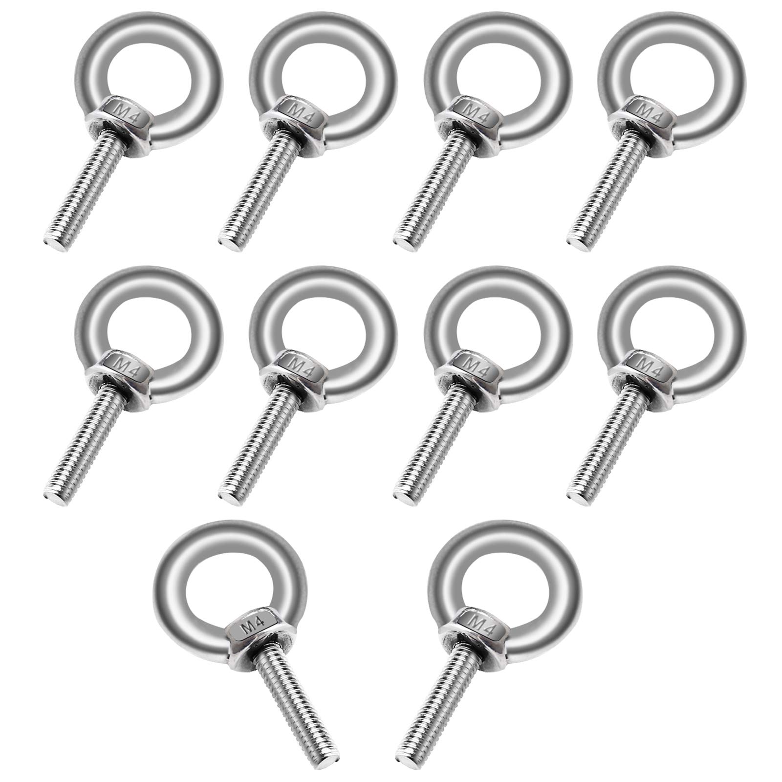 JatilEr M4 Lifting Eye Bolt 10Pcs, 304 Stainless Steel Eye Bolts Hardware, Male Thread Ring Screw for Various Engineering Equipment